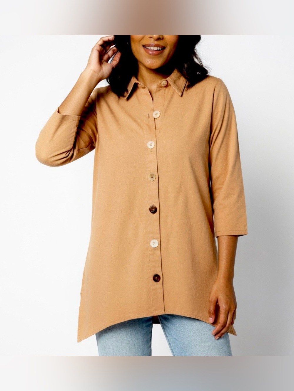 New QVC Denim & Co Women’s Button Front Relaxed Fit Tunic Top / XL Petite